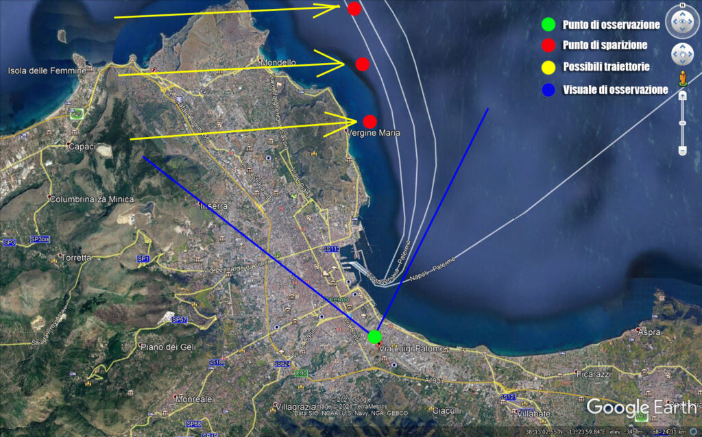 Strane Luci sulle coste di Palermo del 9 aprile 2020 da google