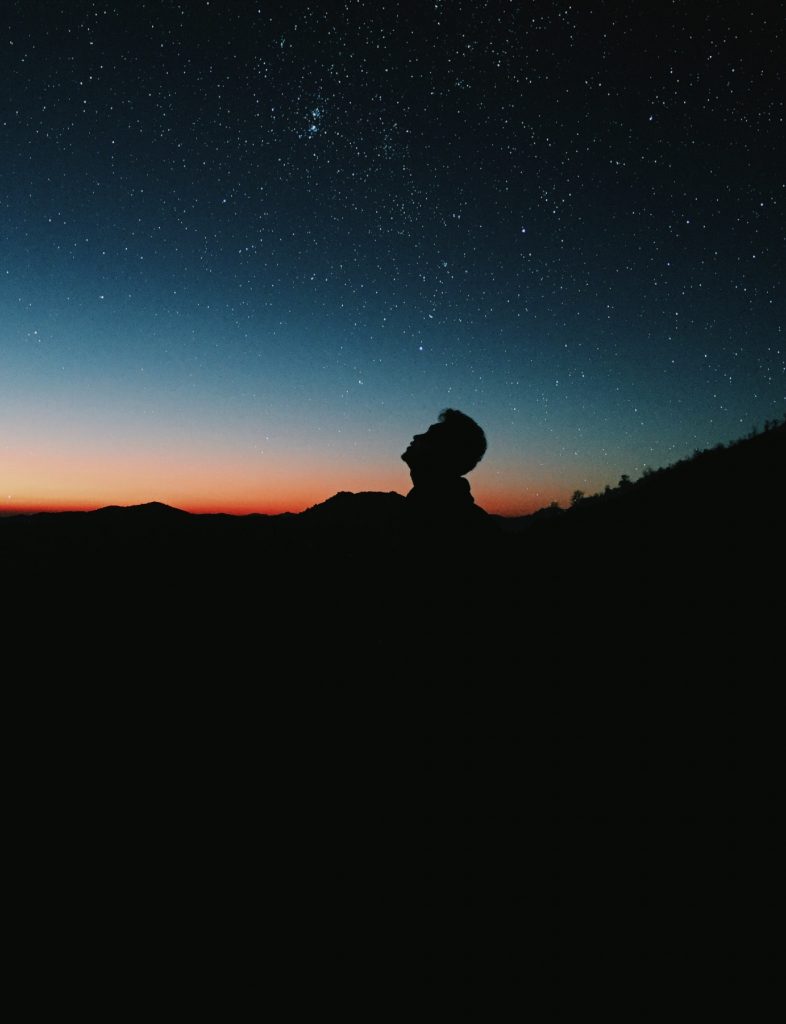 Foto della sagoma di persona sotto il cielo stellato. Foto di Sovit Chetri da Pexels